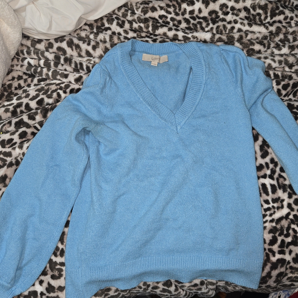 LOFT Sky Blue V-Neck Sweater